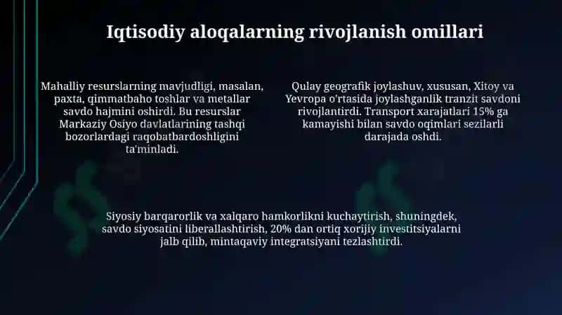 Buyuk ipak yoʻlini oʻrta osiyoda iqtisodiy munosabatlar rivojlanishidagi oʻrni 4
