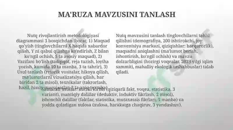 Nutq o'stirish metodikasi fanining maqsadi, vazifalari, metodlari va usullari bo'yicha sxema tuzish 4