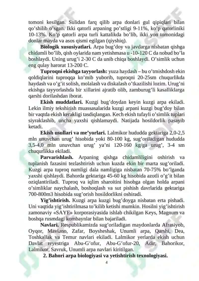 Arpa va javdar biologiyasi va yetishtirish texnologiyasi 4