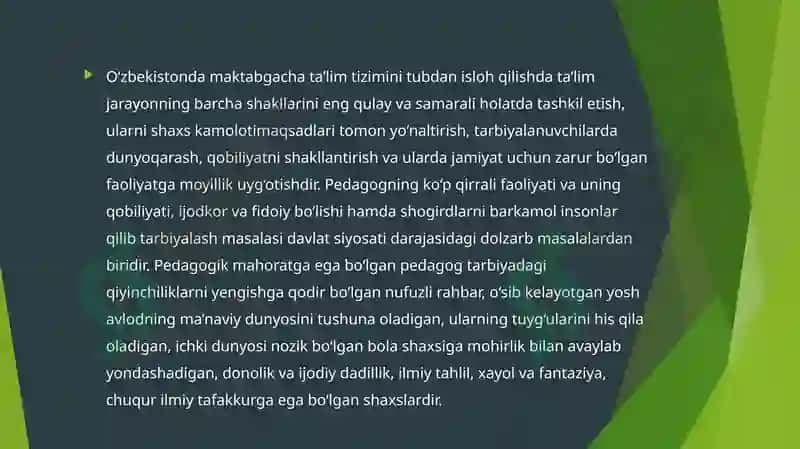 Maktabgacha ta'lim tizimi kadrlarni tayyorlash va sohaga qabul qilishiga qo'yilgan talablar 4