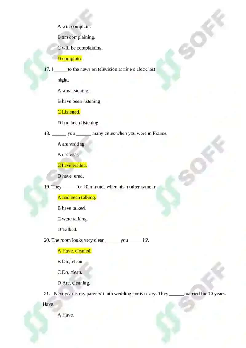 Verb Tenses Practice Questions 4