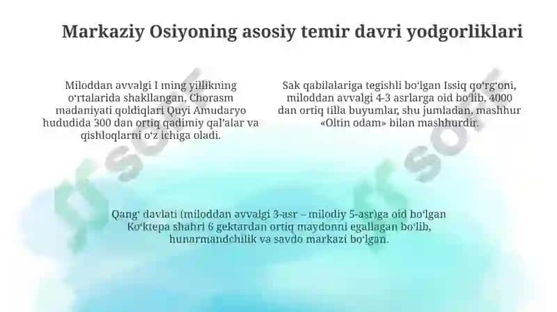 Oʼrta Osiyoning temir davri yodgorliklari 4