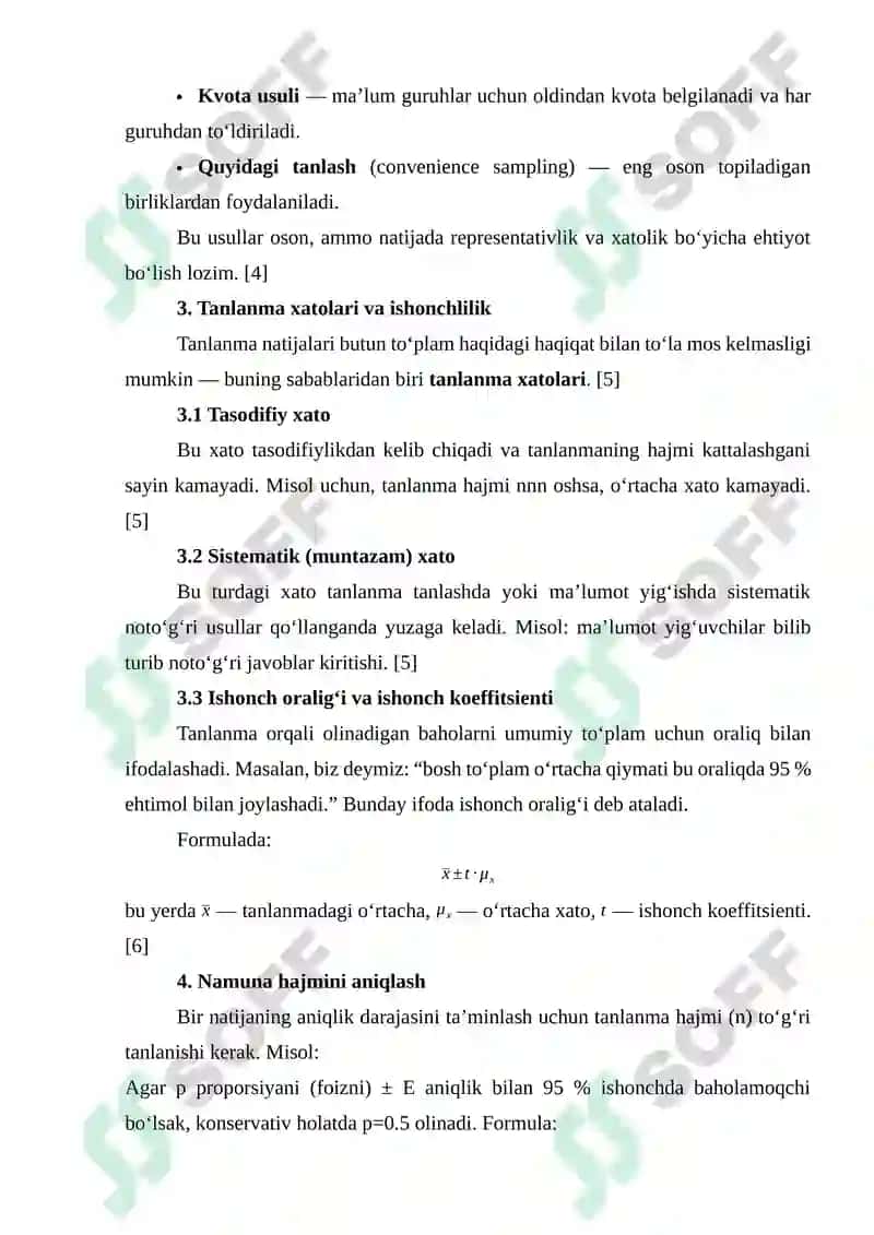 STATISTIK TADQIQOTLARDA TANLANMA KUZATISHNING QO‘LLANILISHI 4