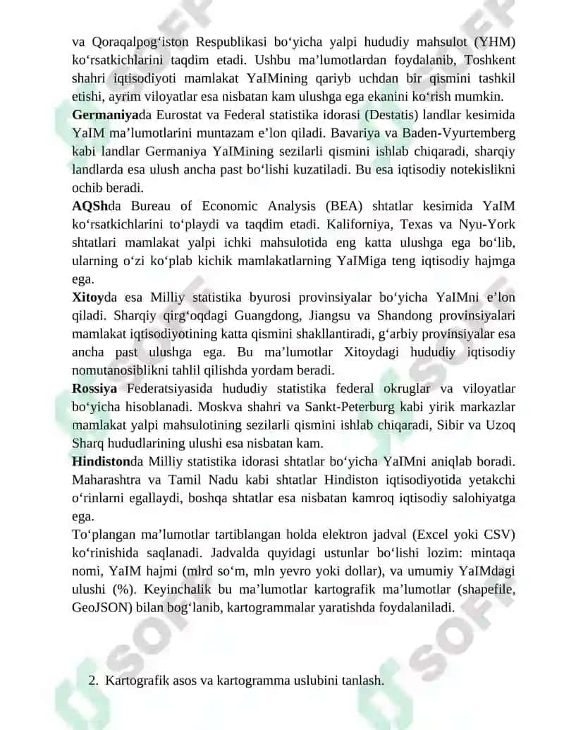 Xaritalar asosida mintaqalar bo‘yicha yalpi ichki mahsulot ulushini tasvirlovchi kartogrammalar chizish 4