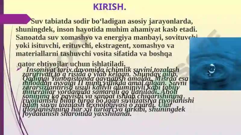 Tabiiy va sanoat oqava suvlarini tozalashda koagullanishni qo’llanilishi. 4