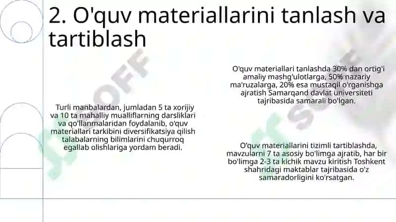 O'quv jarayonida fanlar bo'yicha ma'ruza, amaliy mashg'ulot va mustaqil ta'limni tashkil etish 4