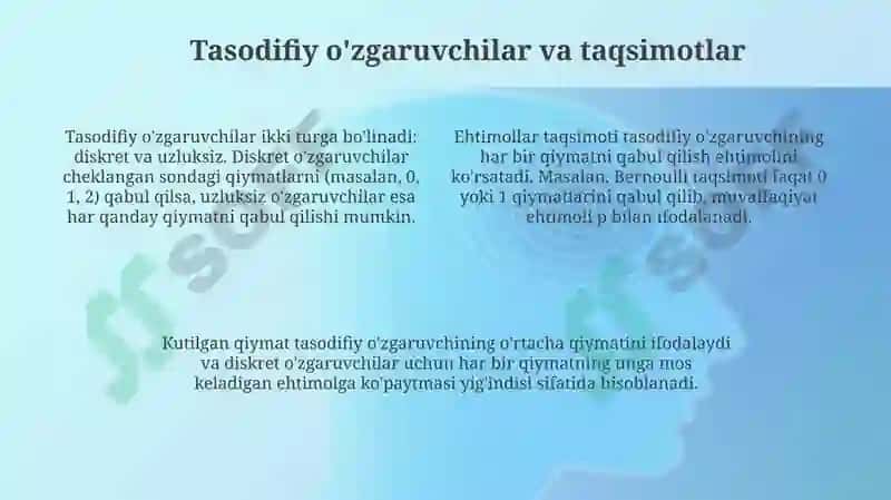 Ekonometrikada ehtimol nazariyasi va matematik statistikaning asosiy tushunchalari 4