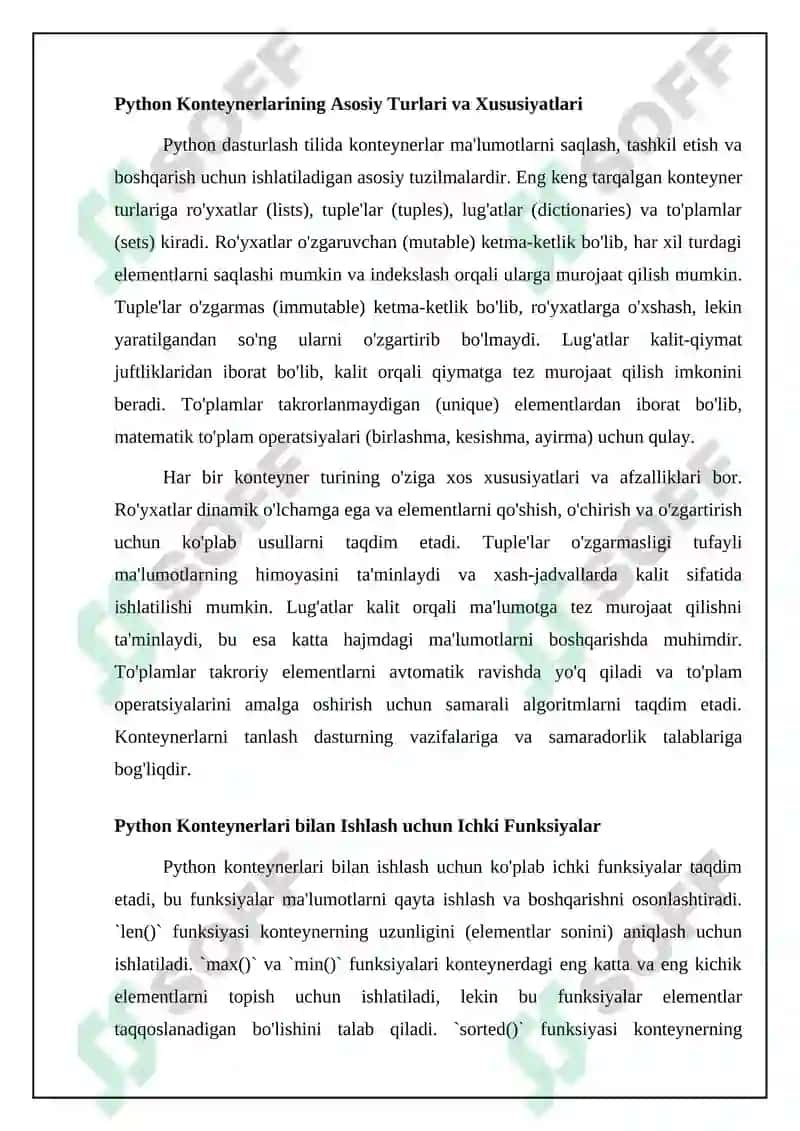Pythonda konteyner (royxat, toplam, lug`t) lar ular bilan ishlaydigan tayyor funktsiyalar 4