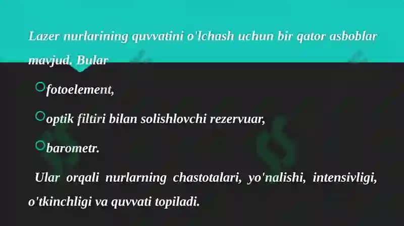 Ish joylaridagi lazer nurlarining quvvatini aniqlash 4