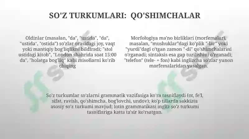 Morfologiya. Soʻz turkumlari 4