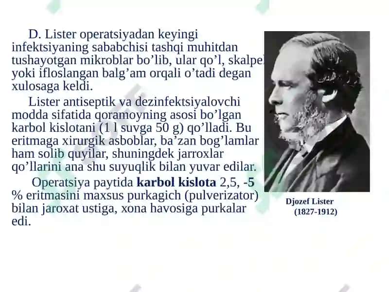 АNTISЕPTIKА VА АSЕPTIKА АSОSLАRI 4