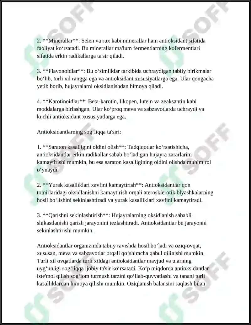 ANTIOKSIDANTLAR (OKSIDLANISHGA QARSHI MODDALAR) 4