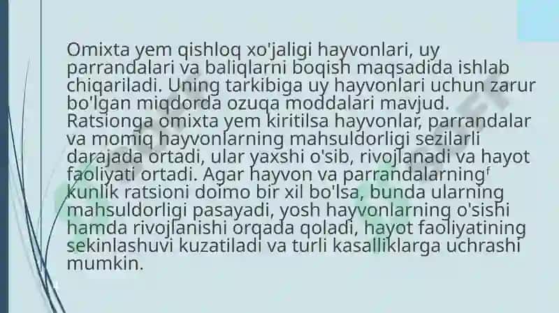Omixta yemning tarkibini va to’yimliligini o’rganish 4