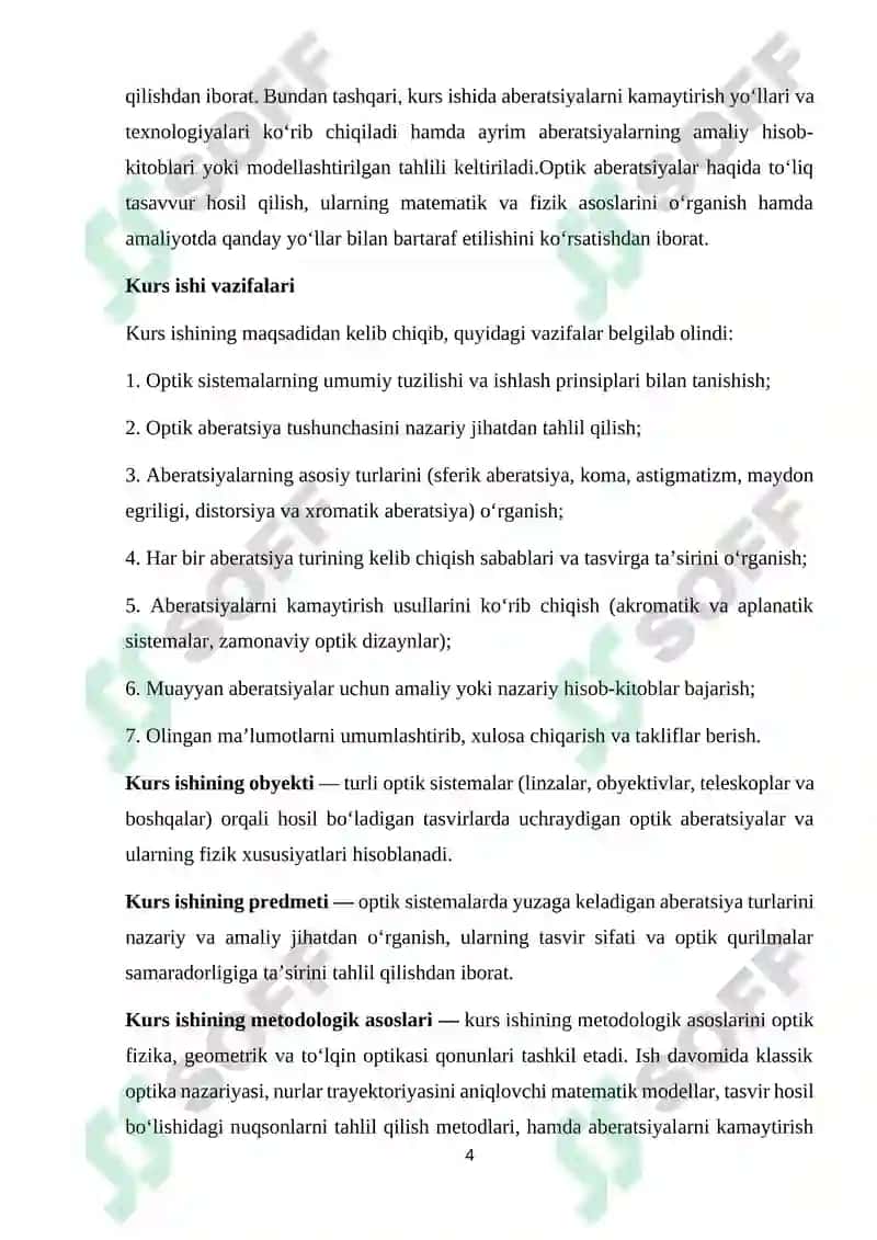 OPTIK SISTEMALARNING ABERATSIYASI KURS ISHI 4