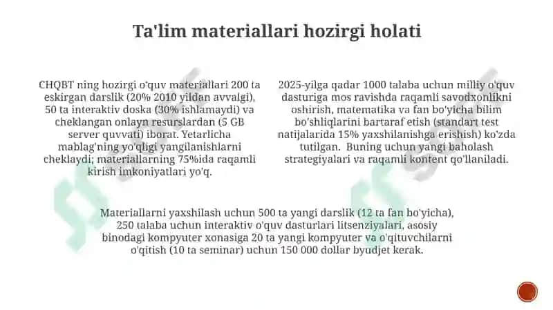 CHQBT o‘quv muassasasida o'quv moddiy bazani takomillashtirish 4