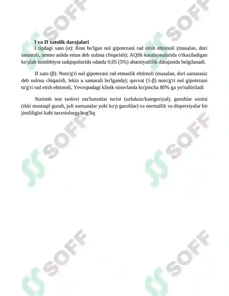 Maьlumotlarni statistik taqqoslash metodlarini tanlashning asosiy mezonlari 4