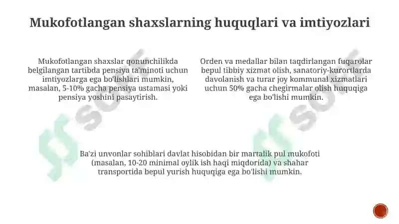 O'zbekiston Respublikasining mukofat tizimi 4