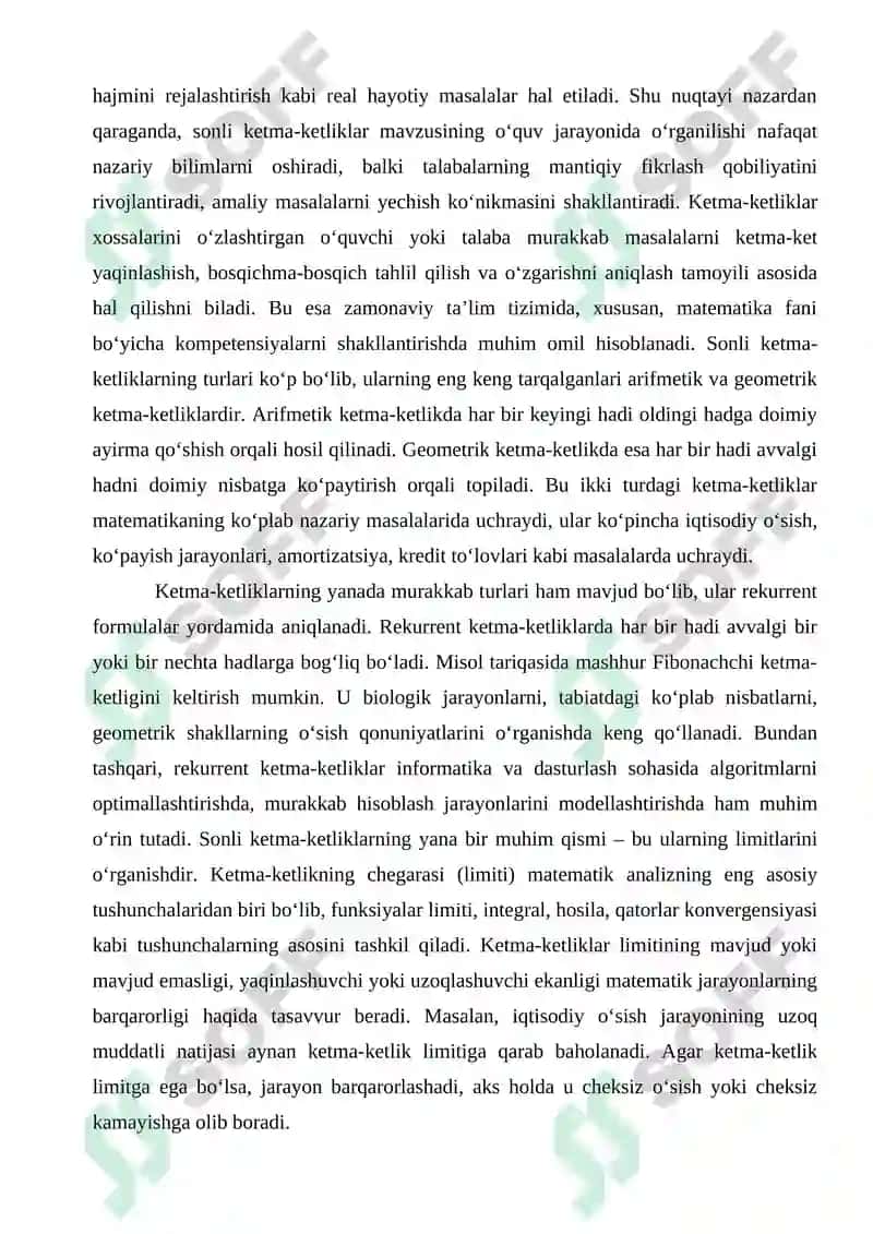 Ketma-ketliklar to'plamini turlicha klassifikatsiyalash va ular orasidagi munosabatlarni o'rganish 4