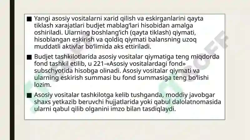 Byudjet tashkilotlarda asosiy vositalar hisobi 4