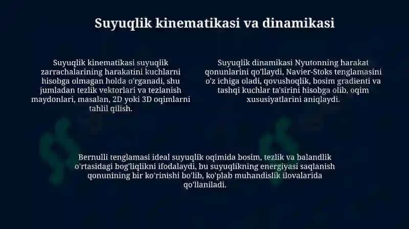 Gidromexanika va gidorstatik suyuqlik harakati va muozanat tenglamasi 4