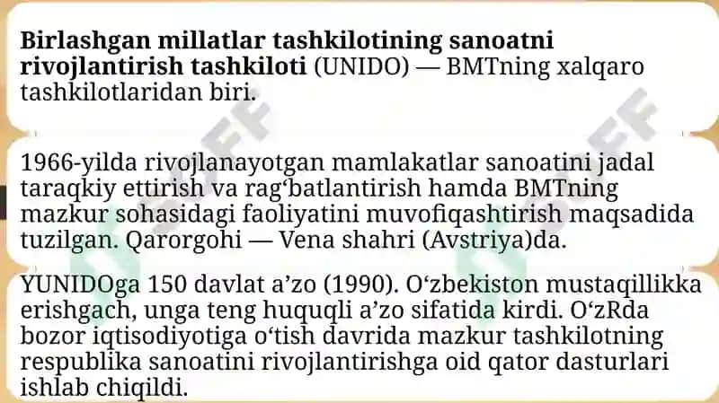 YuNIDO- BMT ning sanoatning rivojlantirish tashkilotining tashkil topishi va vazifalari 4
