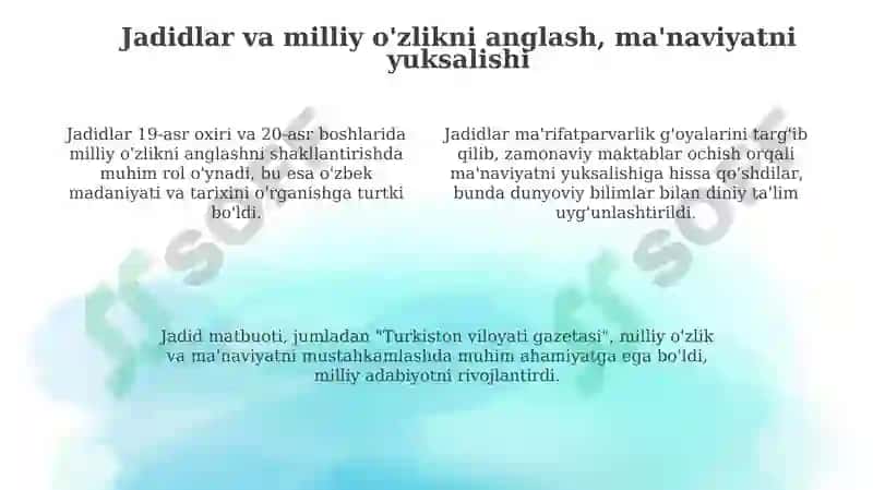 Jadid ma’rifatparvarlarining o‘lka ijtimoiy-ma’naviy hayotida tutgan o‘rni 4
