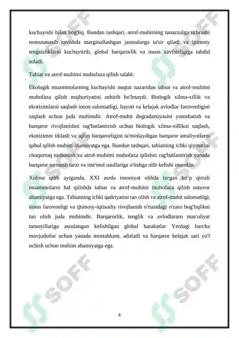 Tabiat va Atrof Muhitni Muhofoza Qilish 4