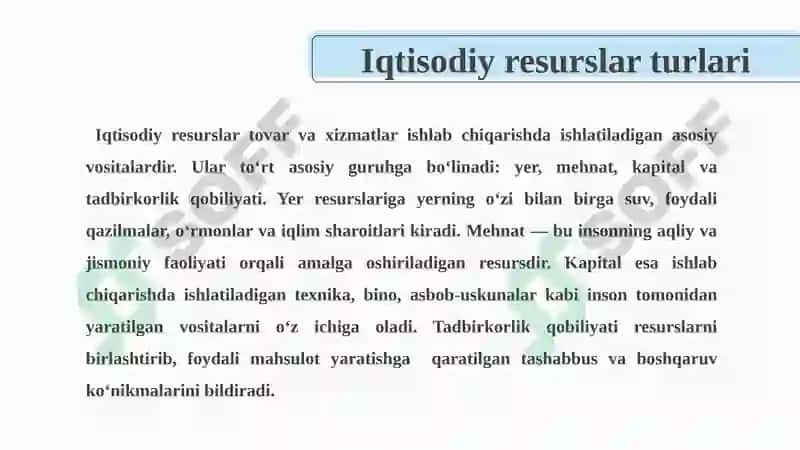 Iqtisodiy Resurslar vaularni taqsimlash 4
