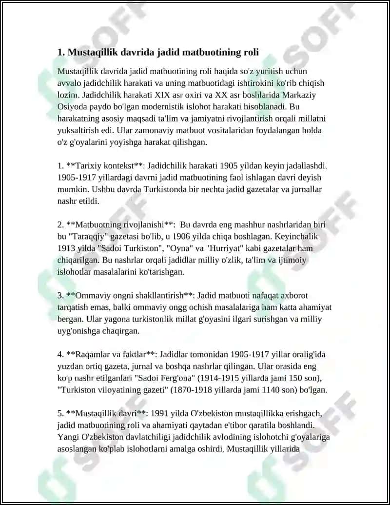 MUSTAQILLIK DAVRIDA JADID MATBUOTINING OʻRGANILISHI 4