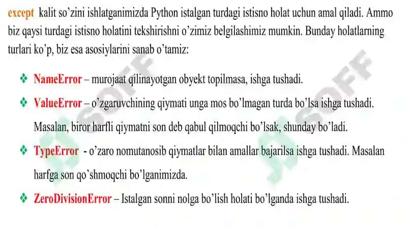 Python dasturlash tilida istisnolar 4