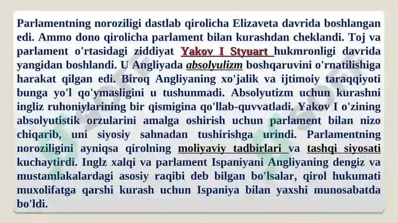 XVII asr o`rtalari va XIX asr birinchi yarmida Angliya 4