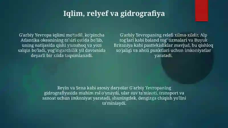 Gʻarbiy Yevropa davlatlarigeografiyasi 4