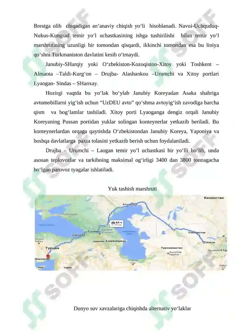MАVZU №15. О‘ZBEKISTON XАLQАRO TRАNSPORT KOMMUNIKАSIYALАRI ( YО‘LАKLАRI ) 4