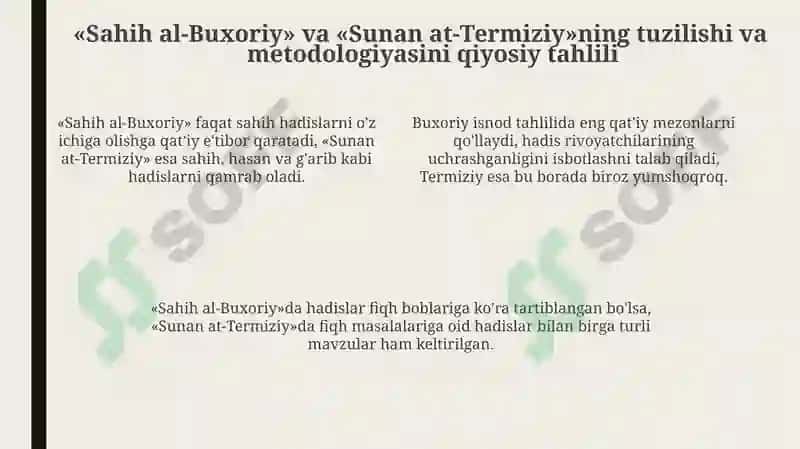 Imom Buxoriy va Imom Termiziyning hadis ilmiga qo'shgan hissalarini qiyosiy tahlili 4