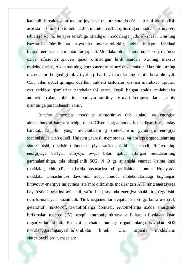 Hujayrada moddalar, energiya va ma’lumotlar o’qimi 4