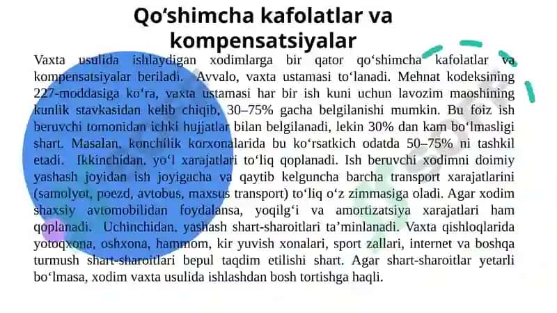 Vaxtausulida ishlovchi shaxslar mehnatini huquqiy jihatdan tartibga solishning o‘ziga xos hususiyatlari 4