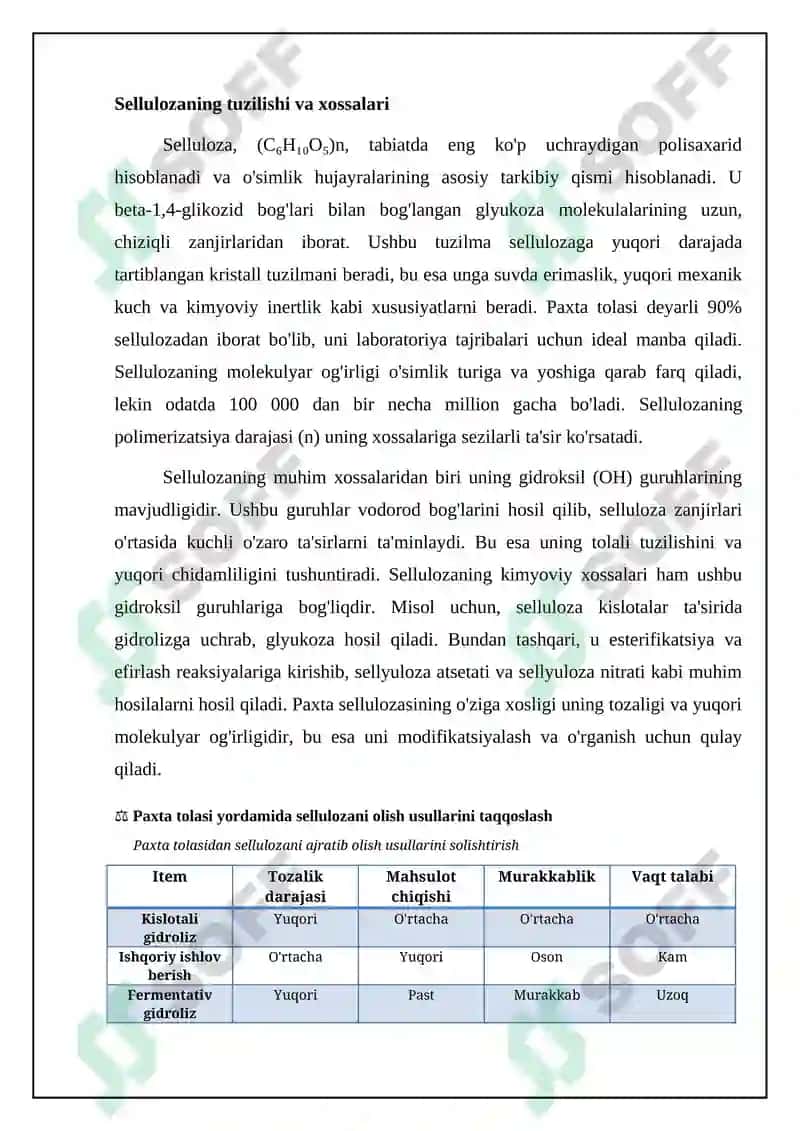 Paxta momigʻidan sellyuloza olish 4