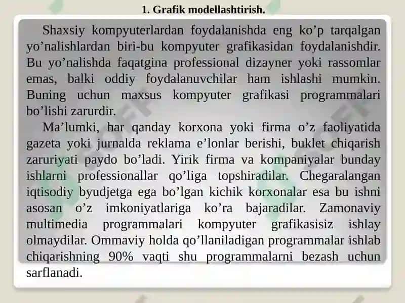 Ma'ruzamavzu: Grafik modellashtirish. Loyihalash jarayonida amaliy dasturlarnigrafik imkoniyatlaridan foydalanish 4