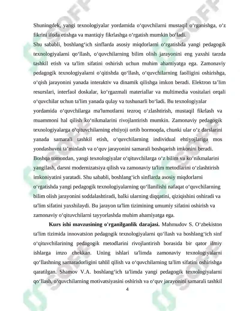 BOSHLANG'ICH SINFLARDA ASOSIY MIQDORLARNI O‘RGATISH JARAYONIDA YANGI PEDAGOGIK TEXNOLOGIYALARDAN FOYDALANISH 4