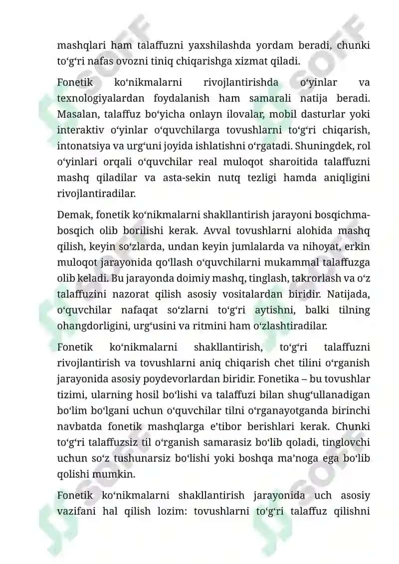 Fonetik ko'nikmalarni shakllantirish, to'g'ri talaffuz va tovushlarni to'g'ri chiqarish 4