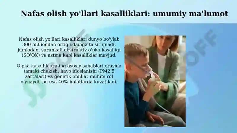 Nafas olish kasalliklari Cho'ntak ingalyatoridan foydalanish Balg'am yig'ish Tufdon dezinfeksiyasi 4