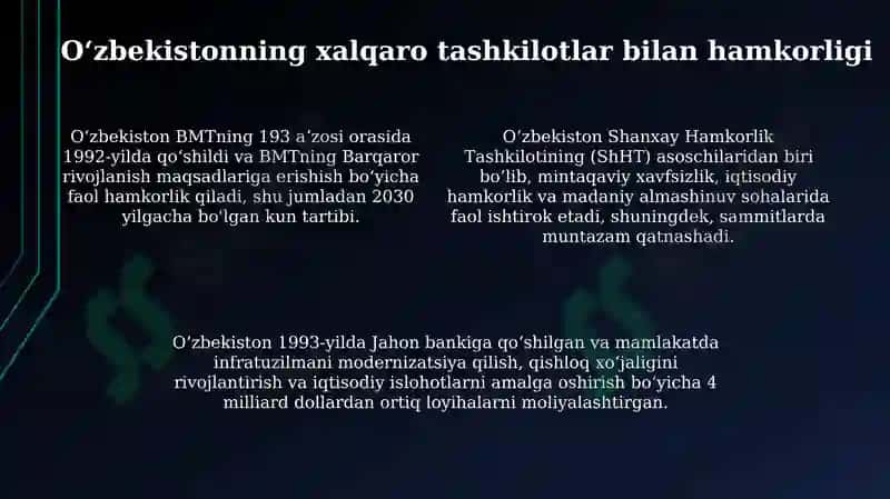 Oʻzbekiston va jahon hamjamiyati 4