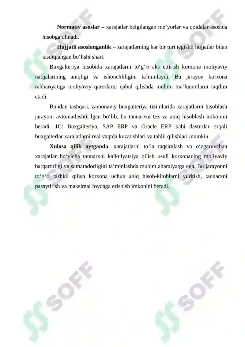 XARAJATLARNI TO‘LA TAQSIMLAB VA O‘ZGARUVCHAN XARAJATLAR BO‘YICHA TANNARXNI KAL'KULYASIYA QILISH USULI. 4