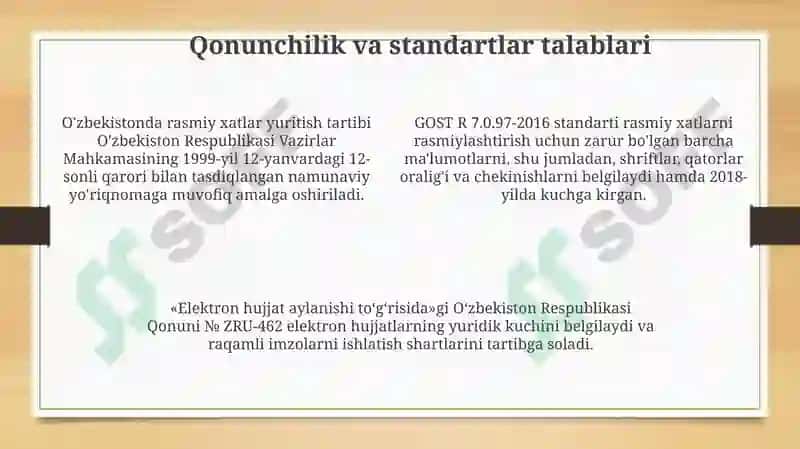 Xizmat yozishmalari bilan ishlash texnologiyasi 4