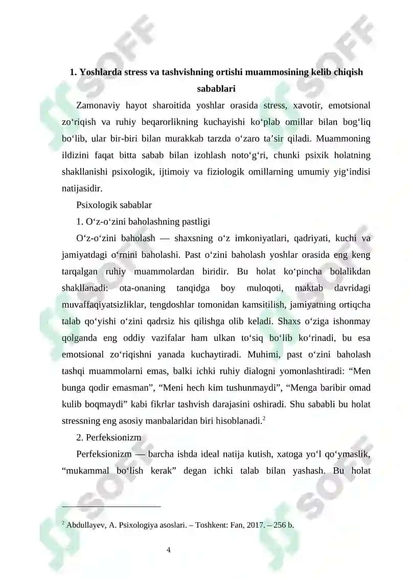 Yoshlarda stress va tashvishning ortishi kelib chiqish sabablari, qo‘llaniladigan metodikalar va oldini olish usullari 4