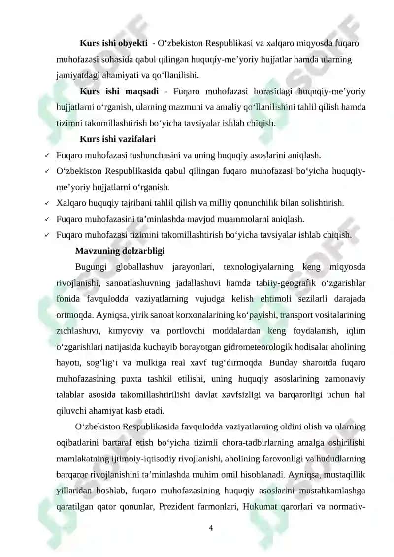FUQARO MUHOFAZASINING HUQUQIY ASOSLARI (FUQARO MUHOFAZASI BORASIDA QABUL QILIGAN HUQUQIY-ME’YORIY HUJJATLARNING MOHIYATI). 4