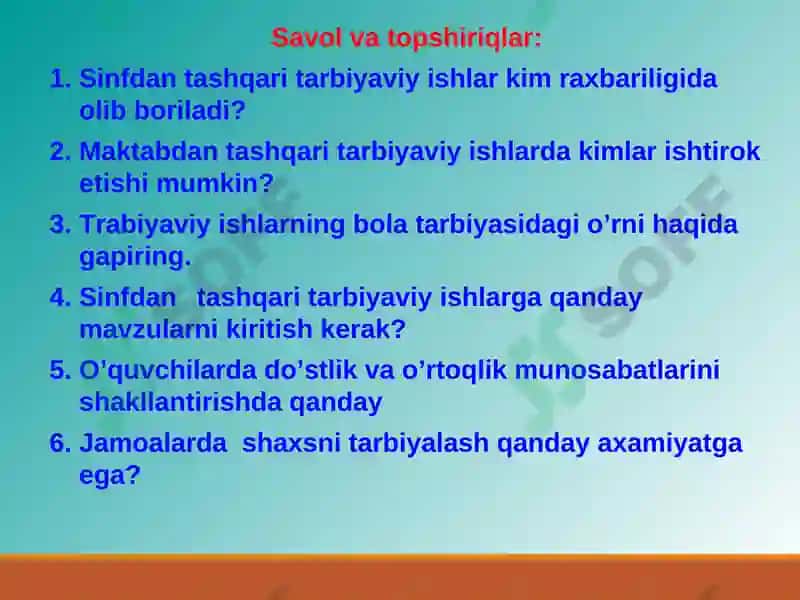 Sinfdan va maktabdan tashqari tarbiyaviy ishlar tizimi 4