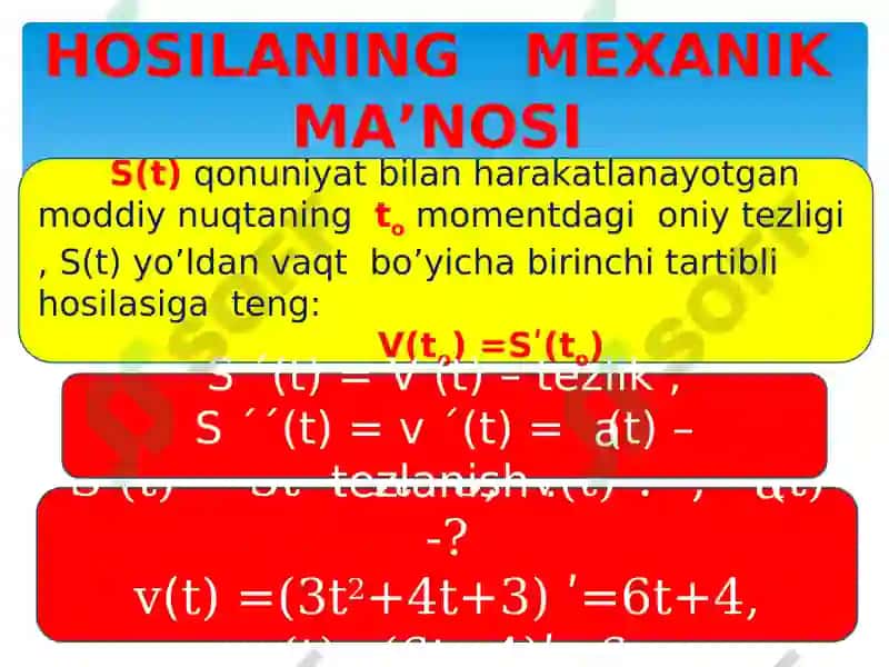 Hosilaning ta'rifi mexanik ma'nolari 4
