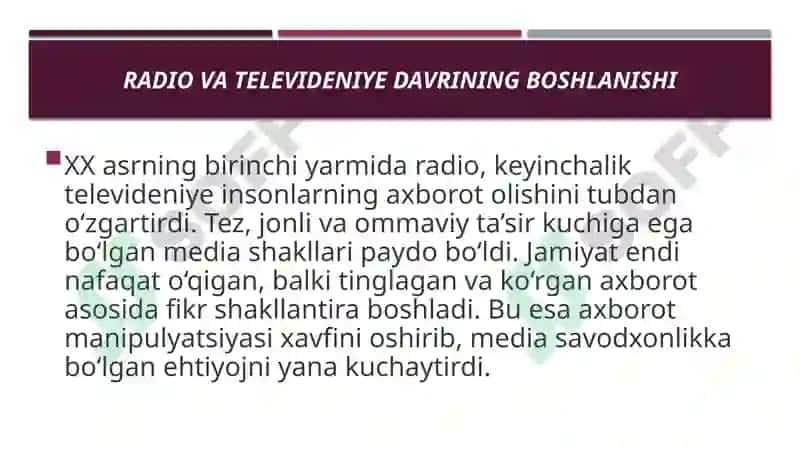 MEDIA SAVODXONLIK VA AXBOROT MADANIYATI FANINING TARIXIY EVOLYUTSIYASI 4