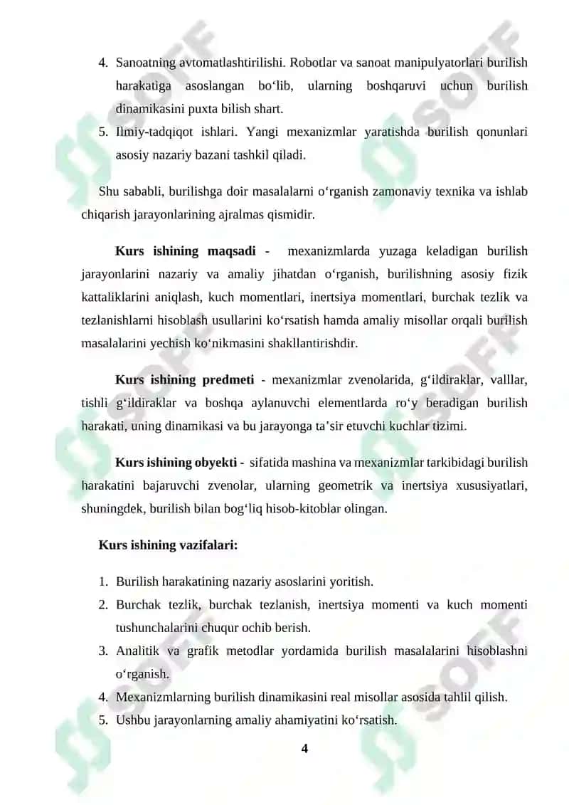 BURILISHGA DOIR MASALALAR kurs ishi 4